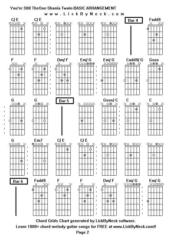 Chord Grids Chart of chord melody fingerstyle guitar song-You're Still TheOne-Shania Twain-BASIC ARRANGEMENT,generated by LickByNeck software.